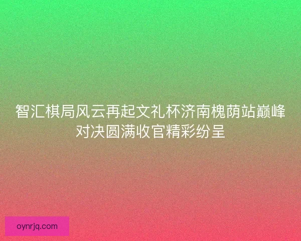 智汇棋局风云再起文礼杯济南槐荫站巅峰对决圆满收官精彩纷呈